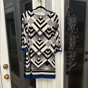 Eliza J Black and Blue Geometric Long Sleeve Dress